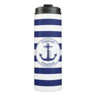 Garrafa Térmica Capitão náutico Personalized dos azuis marinhos 
