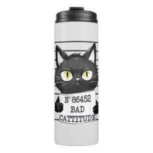 Garrafa Térmica Captura de Gato Negro Engraçado e Bonito