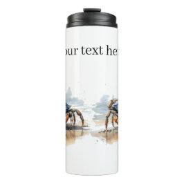 Garrafa Térmica caranguejo azul e laranja caminhando na praia