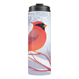 Garrafa Térmica Cardinal Vermelho Bela Pintura em Aquarela
