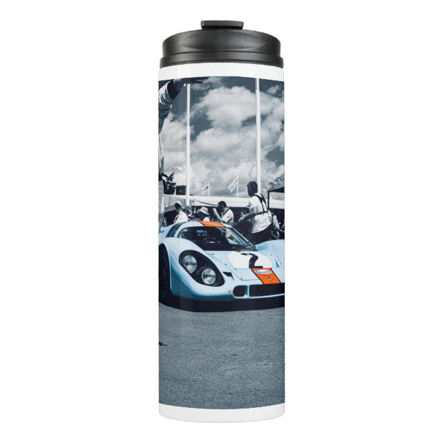 Garrafa Térmica Carro de corrida azul e laranja (Frente)