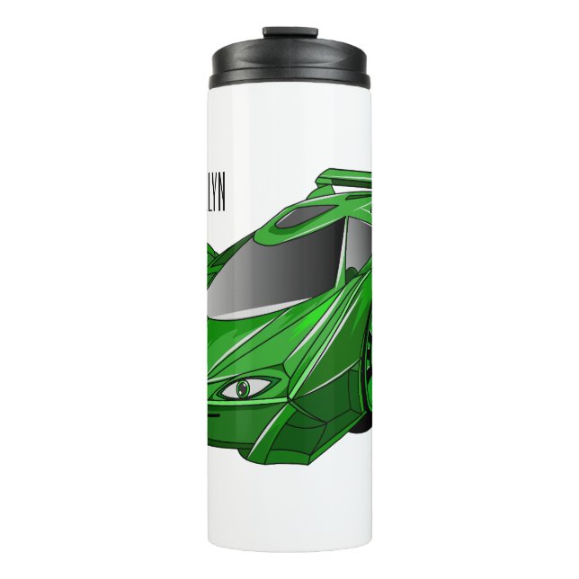 Garrafa Térmica Carro desportivo verde com ilustração aerofoil (Frente)