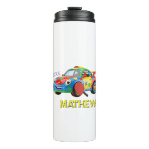 GARRAFA TÉRMICA CARRO ESPORTIVO COLORIDO REMO HOMEM CRIANÇAS NOME 
