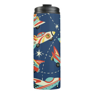 Garrafa Térmica Carros Espaciais: Azul Escuro Vintage.