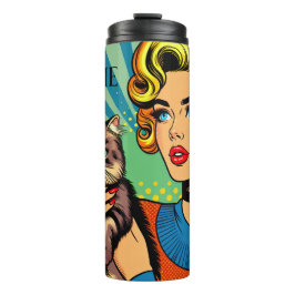 Garrafa Térmica Cartoon Comic Pop Art Women and Cat Personalizado