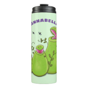 Garrafa Térmica Cartoon de plantas carnívoras verdes e engraçadas