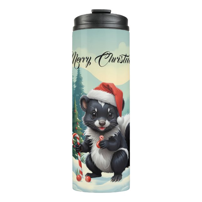Garrafa Térmica Cartoon de Skunk de Natal bonito (Frente)