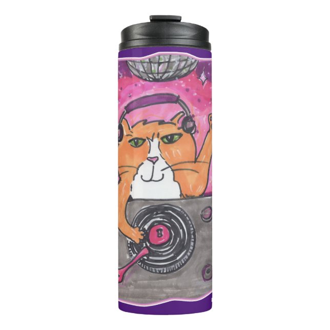 Garrafa Térmica Cartoon Epic Dj Cat Marker Art Illustration (Frente)