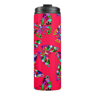 Garrafa Térmica Cartoon fofo sem costura padrão brilhante borbole