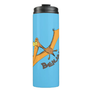 Garrafa Térmica Cartoon voador de pterodátilo, cor de laranja giro