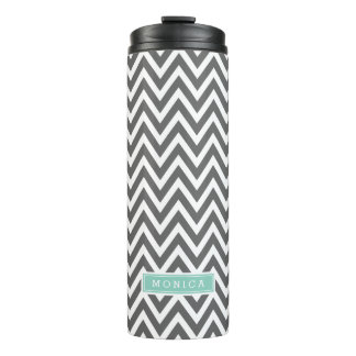 Garrafa Térmica Carvão e Aqua Chevron Monograma