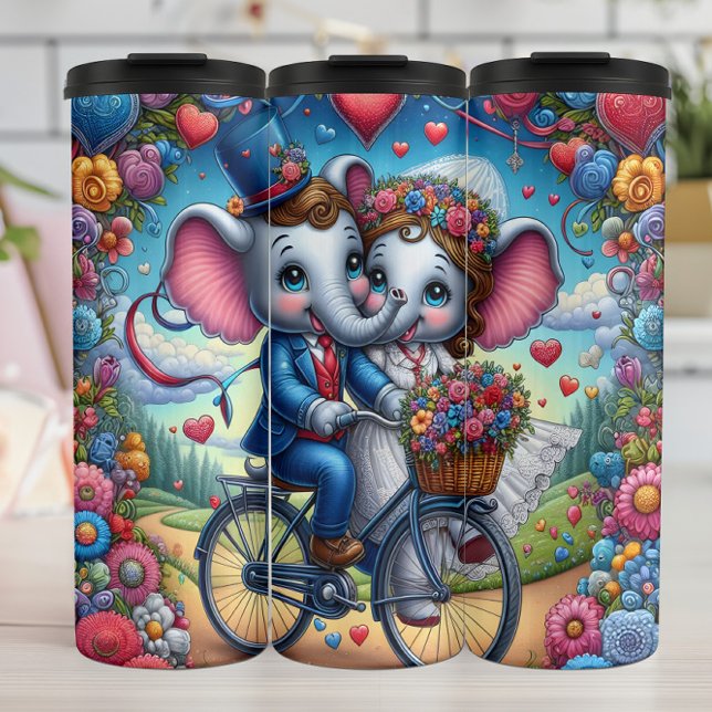 Garrafa Térmica Casamento de Elefantes de Bicicleta (Criador carregado)