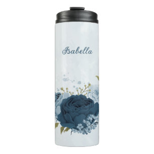 Garrafa Térmica casamento de flores azuis navy claras