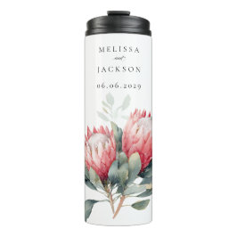 Garrafa Térmica Casamento de Flores de Aquarela Protea Blush