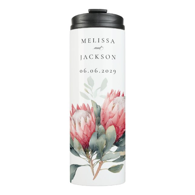 Garrafa Térmica Casamento de Flores de Aquarela Protea Blush (Frente)