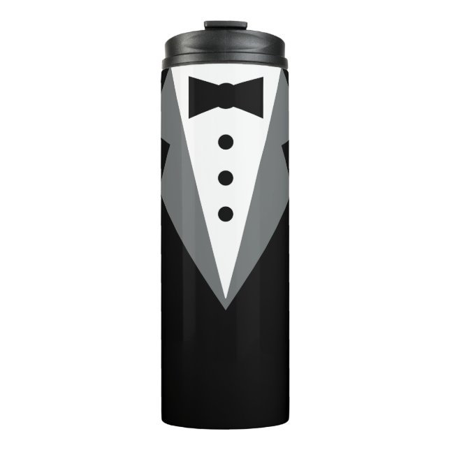 Garrafa Térmica Casamento de Tuxedo Formal Branco Negro (Frente)