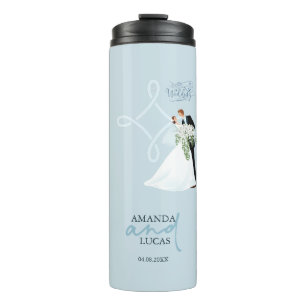 Garrafa Térmica Casamento Feliz, Ilustração Azul Claro E Bonito