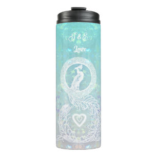 Garrafa Térmica Casamento romântico Peacock, personalizado coração