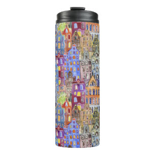 Garrafa Térmica Casas de paisagem urbana, padrão urbano uniforme.
