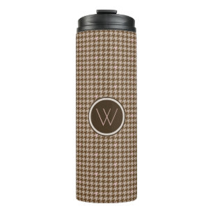Garrafa Térmica Castanho com Tumbler Térmico Houndstooth Dourado R