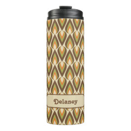 Garrafa Térmica Castanho, Laranja, Colírio Geométrico Retro Verde