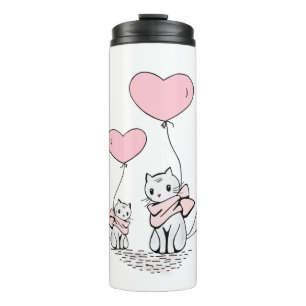 Garrafa Térmica Cat Balloon Amor Kitten Coração Rosa