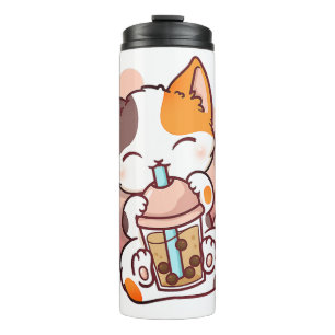 Garrafa Térmica Cat Boba Tea Bubble Tea Anime Kawaii Neko para Gar