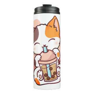 Garrafa Térmica Cat Boba Tea Bubble Tea Anime Kawaii Neko para Gar