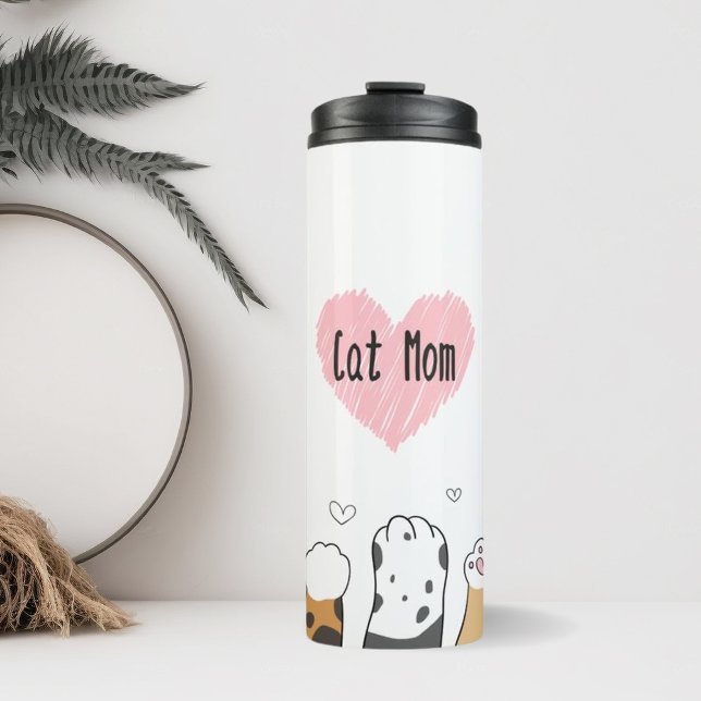 Garrafa Térmica Cat Mamãe Pet Parent Cat Paws com Tumbler Cardíaco (Cat Mom Tumbler)