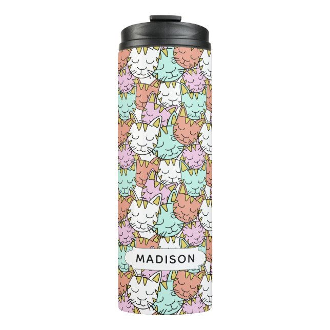 Garrafa Térmica Cats Sonoros Nome personalizado padrão tumbler (Frente)