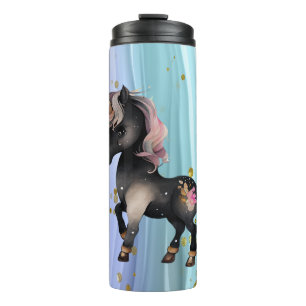 Garrafa Térmica Cauda Rosa Púrpura do Unicórnio Preto