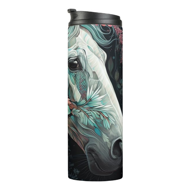 Garrafa Térmica Cavalo Branco de Aquarela (Rotação à direita)