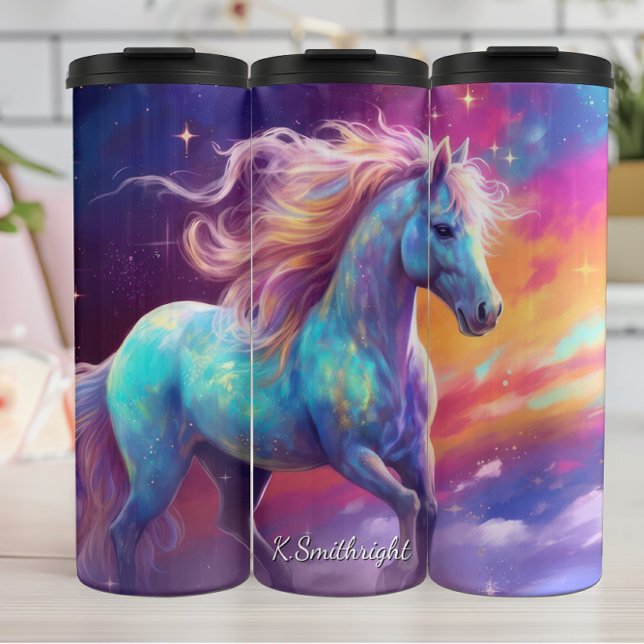 Garrafa Térmica Cavalo Etéreo Rosa Estrelas (Criador carregado)