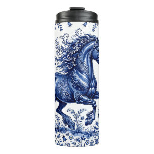 Garrafa Térmica Cavalo Frísio em Prado no Estilo Delftware de Delf