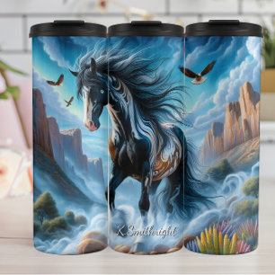 Garrafa Térmica Cavalo Majestoso Montanha Pássaros Voando