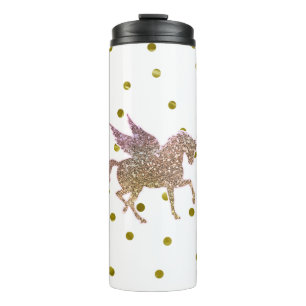 Garrafa Térmica Cavalo Pegasus Unicórnio Glitter Dourado na Moda