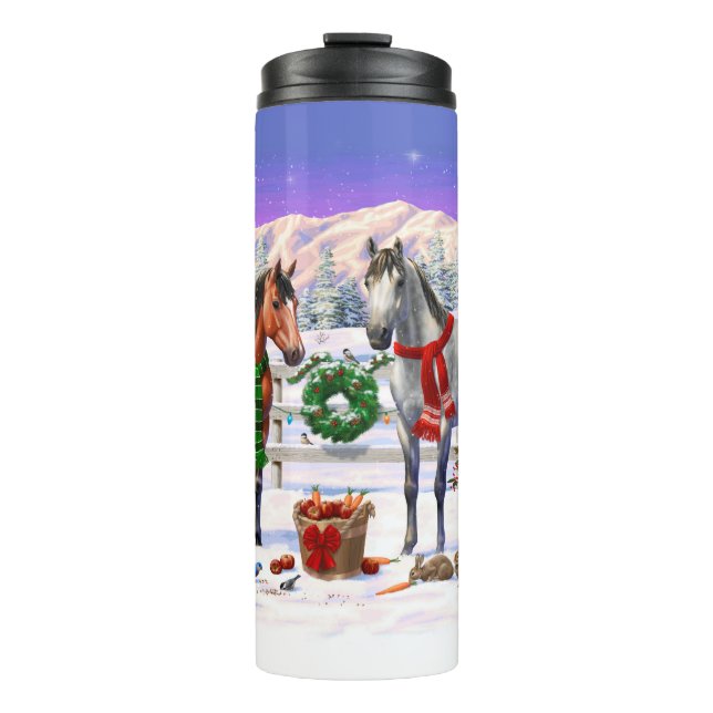 Garrafa Térmica Cavalos de Natal na Neve (Frente)