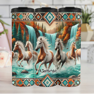 Garrafa Térmica Cavalos Selvagens Que Atravessam A Cascata De Outo