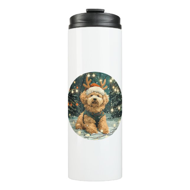 Garrafa Térmica Cavapoo Reindeer Cachorro Santa Hat Cute Holi (Frente)