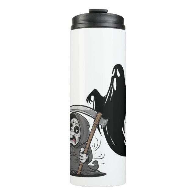 Garrafa Térmica Ceifador assustado e fantasma. (Frente)