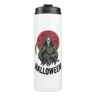 Garrafa Térmica Ceifador Halloween Arte de Gravura Vintage_1