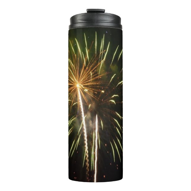 Garrafa Térmica Celebração de Feriado com Fogos de Artifício Verde (Frente)