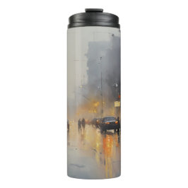 Garrafa Térmica Cena de Chuva da Noite Urbana