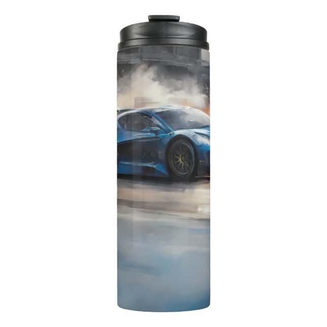 Garrafa Térmica Cena de Corrida Urbana Azul Dinâmica (Frente)