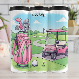 Garrafa Térmica Cena de Golfe de Cartoon Cheerful