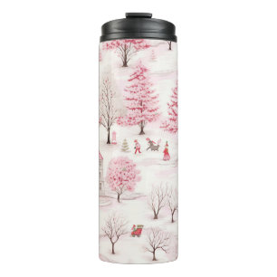 GARRAFA TÉRMICA CENA DE INVERNO DE NATAL ROSA PASTEL