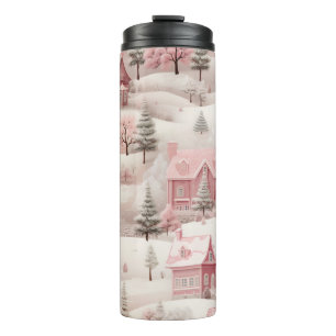GARRAFA TÉRMICA CENA DE INVERNO DE NATAL ROSA PASTEL