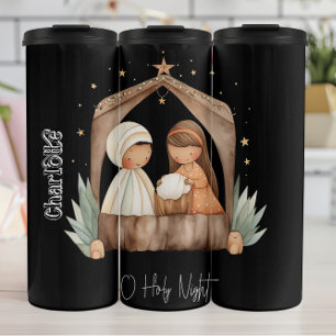 Garrafa Térmica Cena de Natividade de Aquarela O Noite Santa