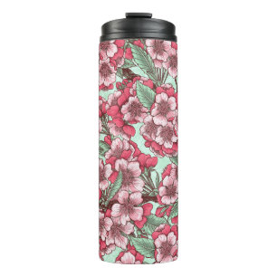 Garrafa Térmica Cereja floresce em rosa e menta