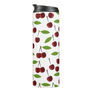Garrafa Térmica Cereja Vermelha, Padrão De Cerejas, Folhas, Fruta